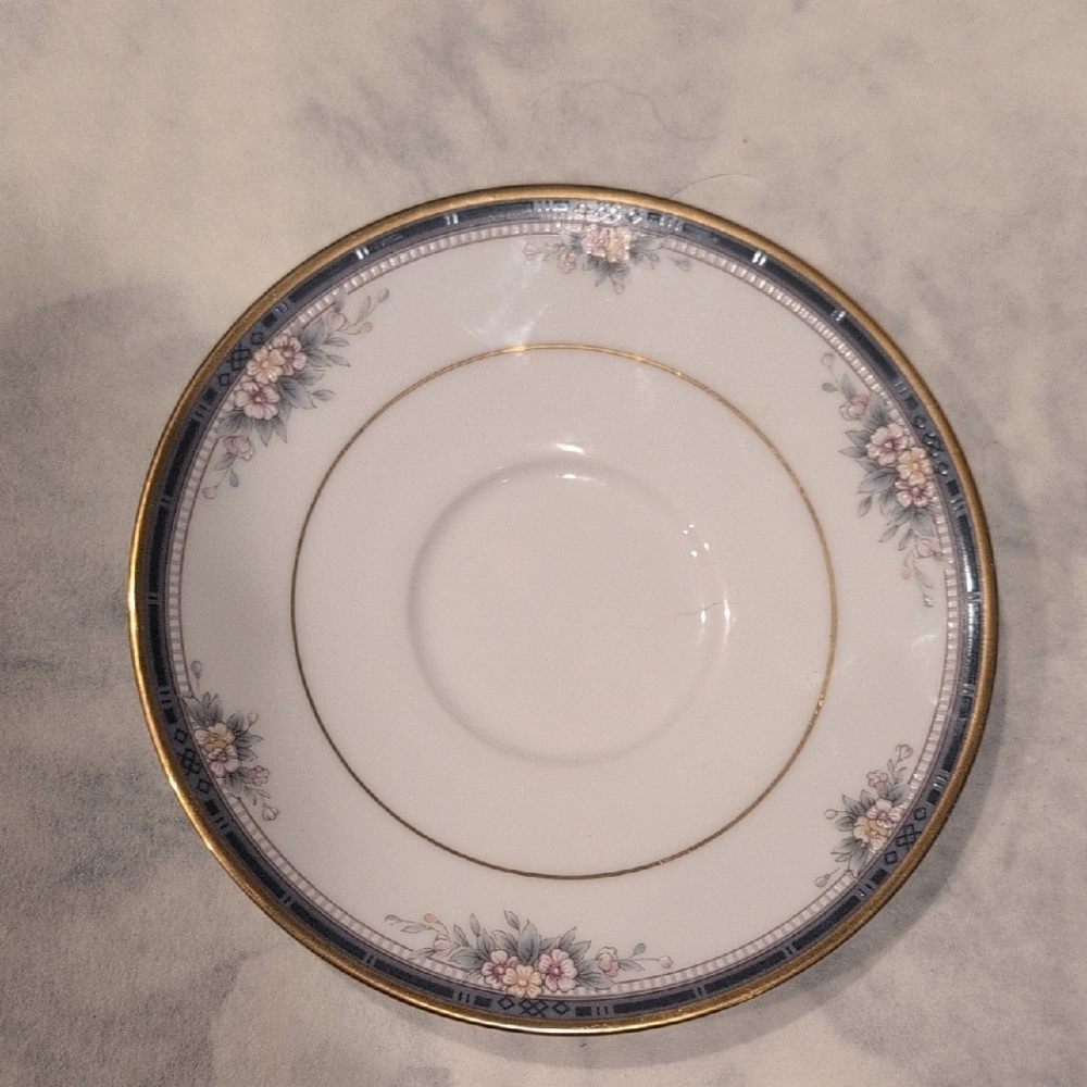 Noritake Floral Saucer with Gold and Blue Accents